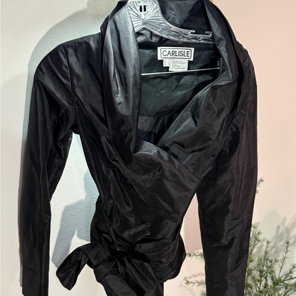 Carlisle wrap jacket silk blk‎ luxury 80s vintage supermodel event glam layering